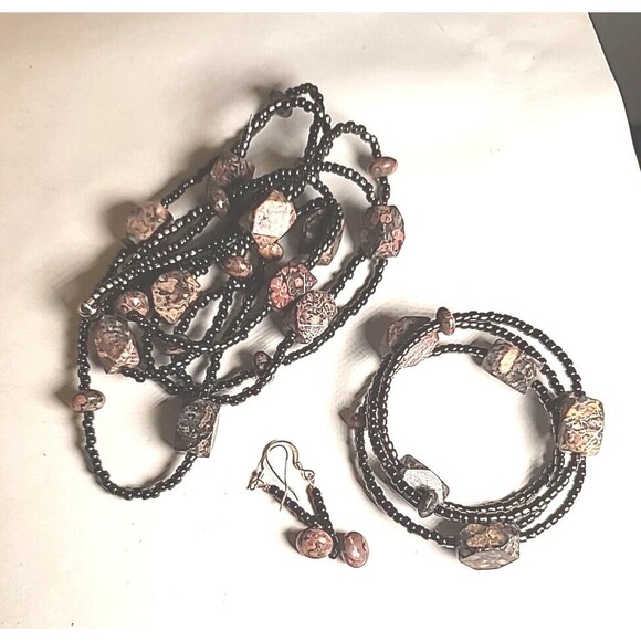 Vintage Stone Beaded  Necklace  Bracelet & Earrings Set - Picture 1 of 5